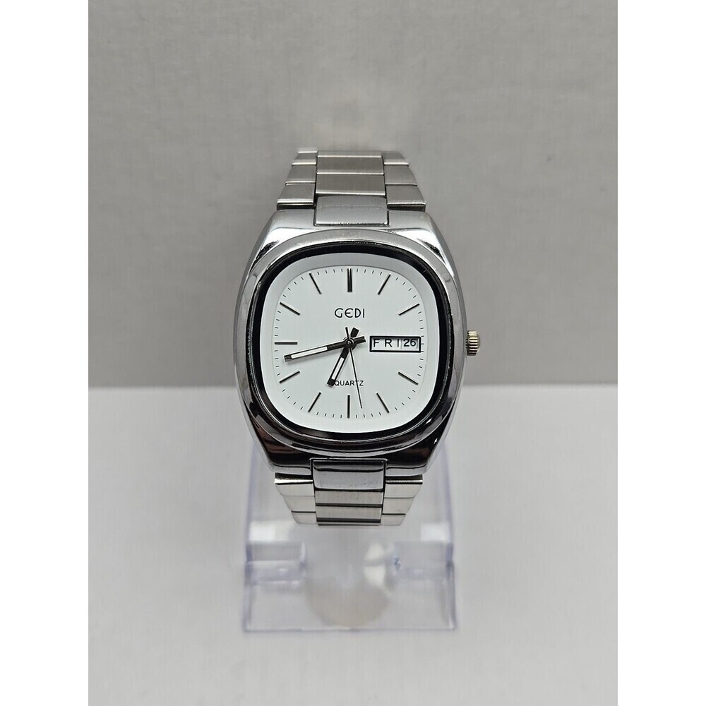 Gedi Quartz Day Date Silver Tone Cushion Case White Dial Women Watch New Battery - Picture 1 of 12